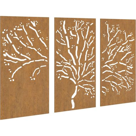 Décorations murales jardin 3 pcs 105x55 cm design d'arbre acier CFW813192 (1/5)