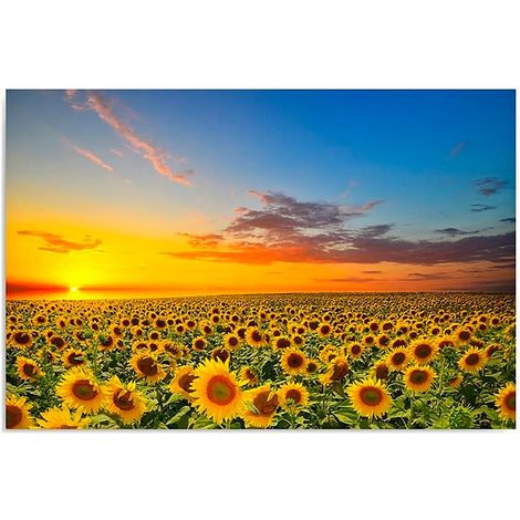 Tableau bois paysage tournesols - 50 x 40 cm (1/4)