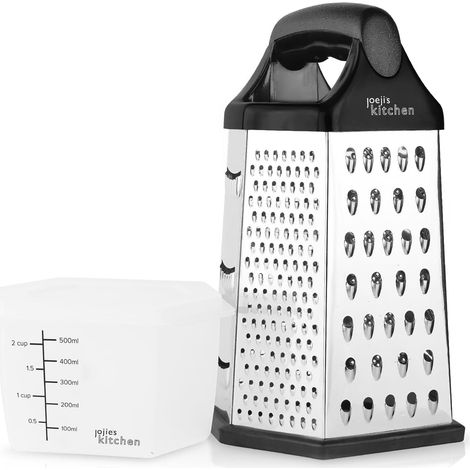 1 Râpe à 6 Côtés, Acier Inoxydable, Silicone Antidérapant, Avec Récipient De Mesure, Pour Cuisine