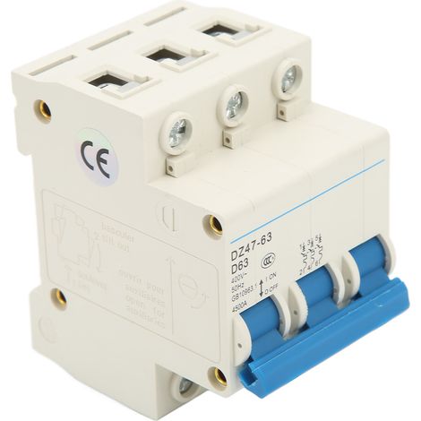 Disjoncteur miniature triphasé DZ47-63 D63 400 V 63 A, montage sur rail DIN, capacité de sectionnement 4500 A (1/5)