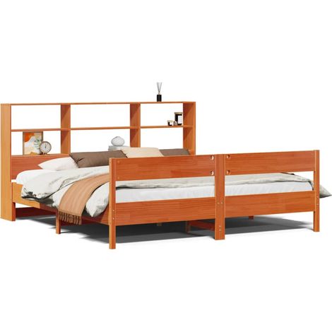 Maison Exclusive - Massivholzbett mit Regal ohne Matratze Wachsbr