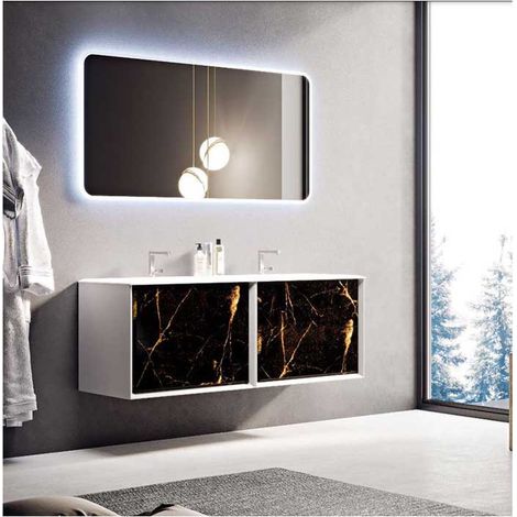 Mobile Bagno Bellagio140 cm SospesoBlack e Gold stone Base 4 cassetti - Lavabo doppia vasca in Resina (1/5)