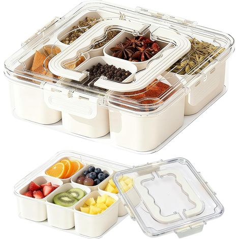 1 Boîte à collation, 6 compartiments, hermétique, plastique sans BPA, poignée, cuisine voyage (1/5)
