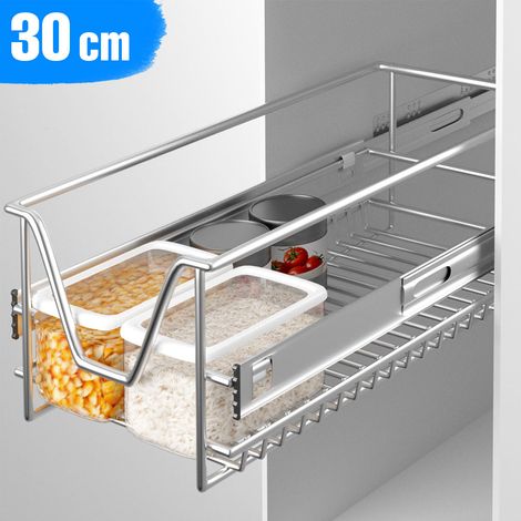 Cassetto Telescopico Cucina 30cm Cestello Mensola Estraibile Salvaspazio Acciaio (1/5)