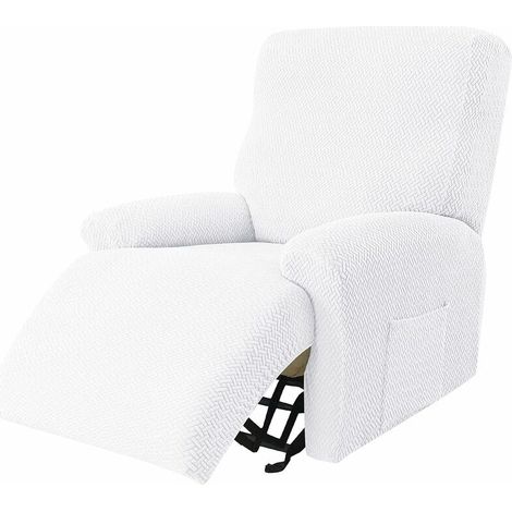 Stretch Recliner Slipcover, 4 Pieces Jacquard Recliner Slipcover Recliner Slipcover Non-Slip Washable Removable Recliner Chair Cover for Living Room-White-1 Seater (1/5)