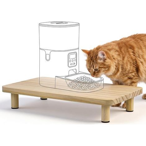 Support Surélevé en Bois Massif pour Distributeur Croquettes Chat Automatique – Ergonomique, Antiglisse, Réduit la Pression sur la Colonne, 34 x 19,5 x 6 cm (1/5)