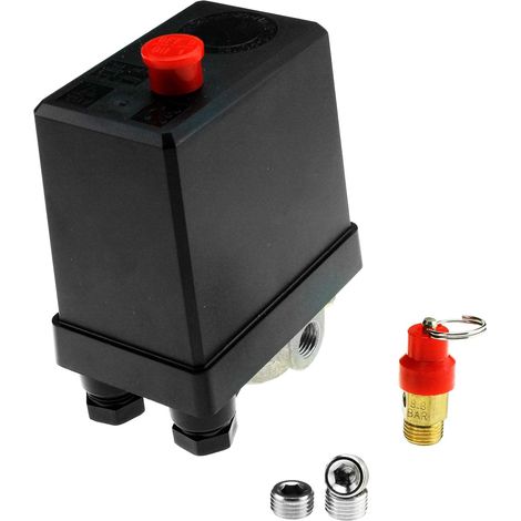 Pressostat de compresseur d'air triphasé 180 PSI 20 A avec soupape de sécurité et bouchons d'obturation (1/4)