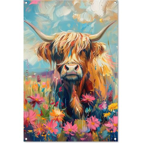 Balcony Privacy Banner Scottish highlander - Nature - Colorful - Flowers 80x120 cm (1/5)