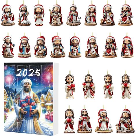 Jesus-Adventskalender mit 24 Anhängern  Saisonale Sammlerfigur aus 2D-Acryl für Schüler, Jugendliche und Erwachsene (1/5)