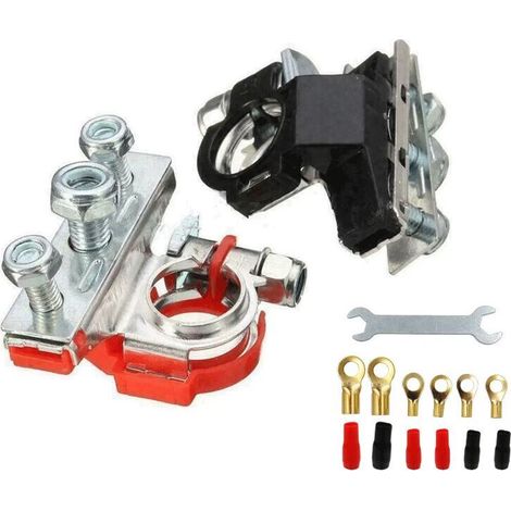 Lot de 2 bornes de batterie - 3 connexions - Connexions batterie - 12 V - Bornes - Positive et négative - Pour voiture, fourgonnette, caravane, bateau (1/5)