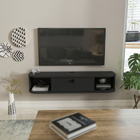 Meuble tv mural 120 cm avec placard et niches - modern et durable (anthracite)
