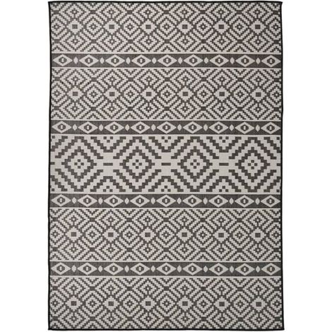 Tapis d'extérieur tissé à plat, 120 x 170 cm, rayures noires (1/5)