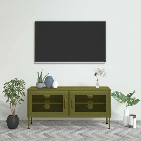 vidaXL Meuble TV Vert olive 105x35x50 cm Acier (1/5)