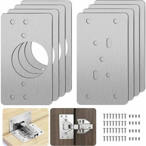 BUNTHAUS Cyslmuk – Plaque de réparation de charnière pour meuble – Acier inoxydable – Lot de 8 plaques avec 48 vis – Installation rapide et durable (1/5)