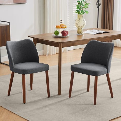Lot de 2 chaises de salle à manger rembourrées lin gris foncé, dossier ergonomique, pieds en bois massif réglables, charge 136 kg (1/5)