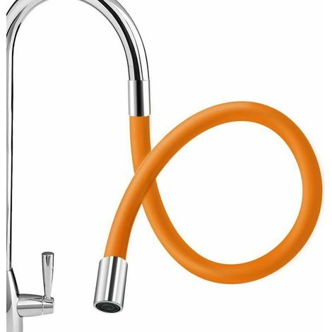 Rallonge Robinet Flexible 50cm Orange 1\\/2 Rallonge de Robinet - Robinet Pivotant à 360° avec Bec de Robinet en Silicone Doux et Epais pour Eviers de Cuisine (1/5)
