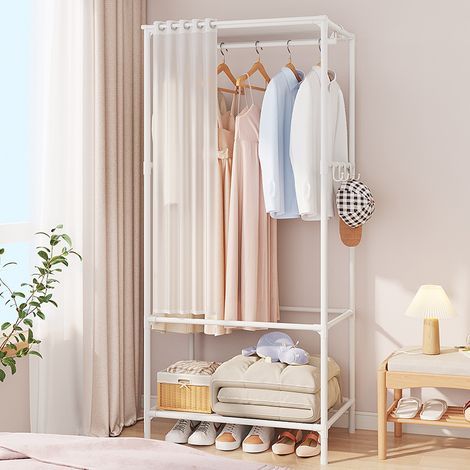Porte-vêtements en métal blanc – Structure robuste avec crochets latéraux – Économie d'espace pour couloir et chambre – Capacité de charge élevée (1/5)
