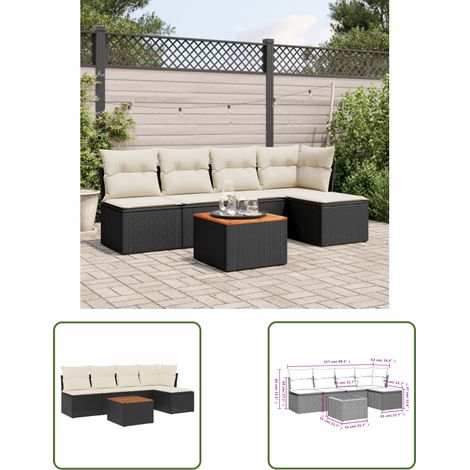 The Living Store Salon de jardin 6 pcs avec coussins noir résine tressée - Ensemble Salon De Jardin - Meuble De Jardin - Salon Extérieur - Résine Tressée - Mobilier D'extérieur (1/3)