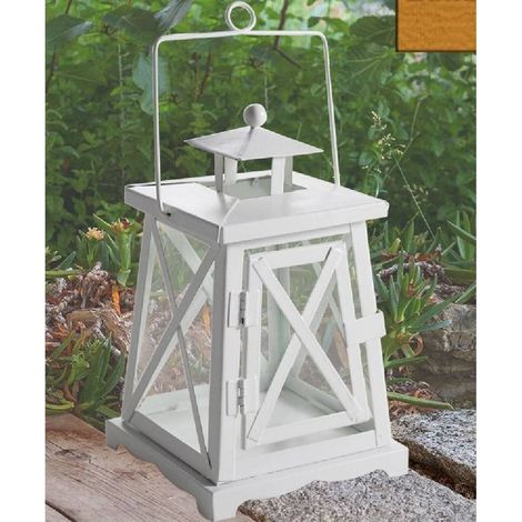 TRADE SHOP - Porta Candela Lumino Lanterna Bianca Metallo Bomboniera Matrimonio Camino 42270 -