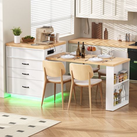 Isola cucina con ruote estensibile con LED e prese USB Type-C bianco (1/5)