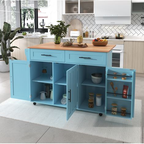 MEUBLIV Carrello da cucina 129x46x91,5 cm azzurro chiaro – piano ribaltabile, ruote (1/5)