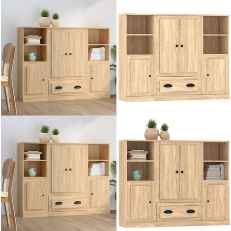 Highboards 3 Stk. Sonoma-Eiche Holzwerkstoff - Hochregal Holz - Hochregal Holzwerkstoff (1/5)