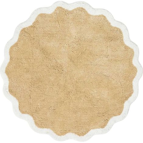 HOMESCAPES Tapis de bain rond Beige festonné 100% coton, 70 cm