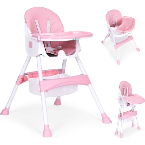 Chaise dalimentation enfant avec plateau et panier harnais 5 points rose ecotoys