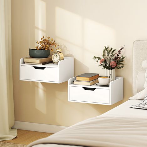Lot de 2 tables de chevet murales - HOMCOM - tables de nuit suspendues - tiroir coulissant, plateau - 40L x 30l x 19,5H cm - blanc