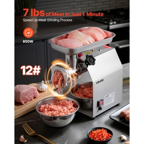 Hachoir à viande électrique, capacité de 3,2 kg/min, poussoir à saucisses calibre 12, avec 2 lames en acier inoxydable, 2 plaques… (1/5)