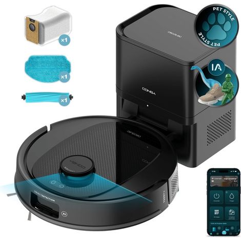 Cecotec – Robot aspirateur laveur Conga Y80 – Aspiration 13 000 Pa – Navigation laser IA – Auto-vidage 2,5 L – Autonomie jusqu’à 220 m²