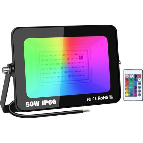 1 Pack Projecteur LED RGB 50W Étanche IP66 Télécommande Infrarouge Pour Jardin Terrasse Patio