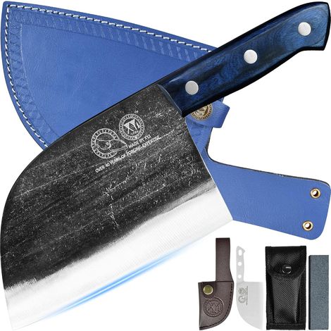 Ancient Forged Butcher Knives, Serbian Chef Knife With Sheath, Tiny Knife, Chinese Vegetable Meat Cleaver For Kitchen Camping Outdoor, Full Tang, High Carbon Steel (6,7 inch) (1/5)