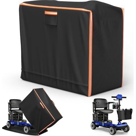Housse étanche pour scooter de mobilité 125×59×105 cm, bandes réfléchissantes, entièrement fermée, intérieur‑extérieur, noire (1/5)