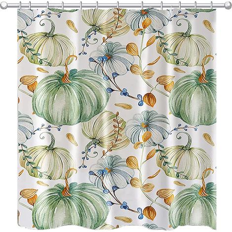 1 rideau de douche, motif automnal feuilles d'érable et citrouille, style bohème, 183 x 183 cm, tissu imperméable en polyester (1/5)