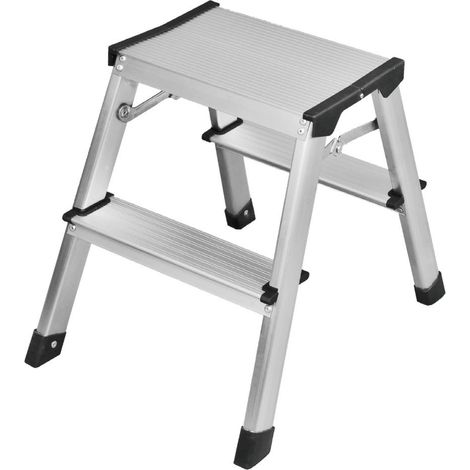 Escalera Plegable de Aluminio 2 Peldaños Plateada 46x36x40cm 7hou