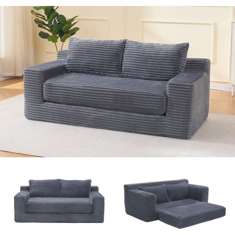 Divano letto 2 posti 2 in 1 in tessuto grigio scuro, memory foam, compatto, senza montaggio (1/5)