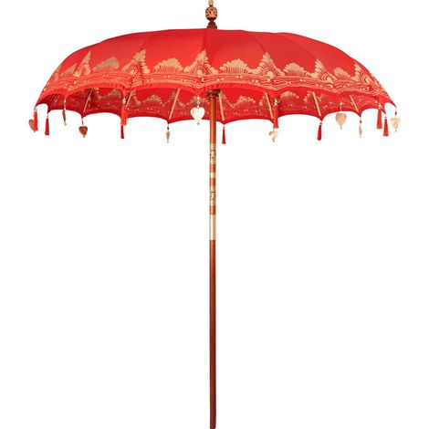 Parasol de jardin,Parasol balinais Rouge (210-220) x 260 cm Coton et bois massif CFW36754 (1/5)