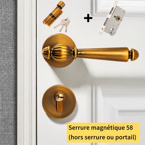 Serrure à poignée intérieure en laiton antique avec serrure magnétique réf 9767 1,3 kg – Livraison gratuite