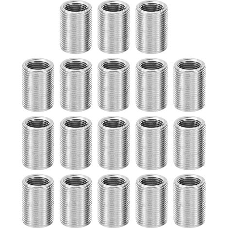Écrou d'Insertion de Réparation Fileté en Métal M14xm10x20mm, 18 Pièces Mâle à Femelle Inserts de Manchon à Filetage Fin Adaptateur d'Écrou Réducteur Manchons, Zinc Blanc (1/5)
