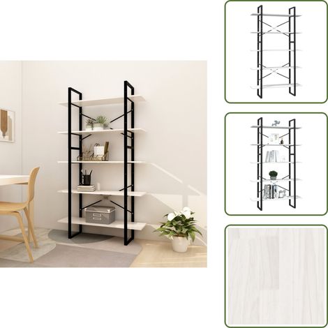 Bibliothèque à 5 niveaux Blanc 100x30x175 cm Bois de pin - Bibliothèque Blanche - Bibliothèque Industrielle - Bibliothèque Design - Meuble Rangement - Étagère Bois (1/5)