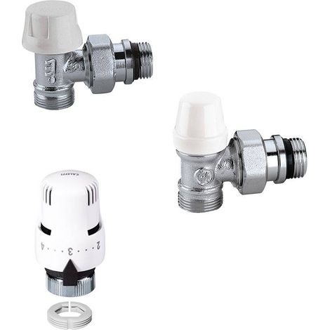 Kit valvola termostatizzabile con detentore e testa termostatica da 3/8” a squadra - Caleffi