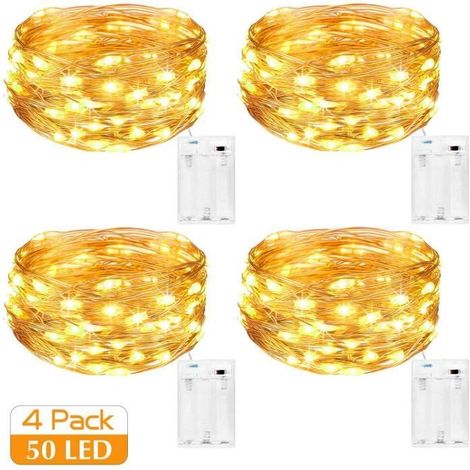 4 pièces guirlande lumineuse, fil de cuivre souple 5 m, 50 LED rouges, étanche, décoration intérieure et extérieure