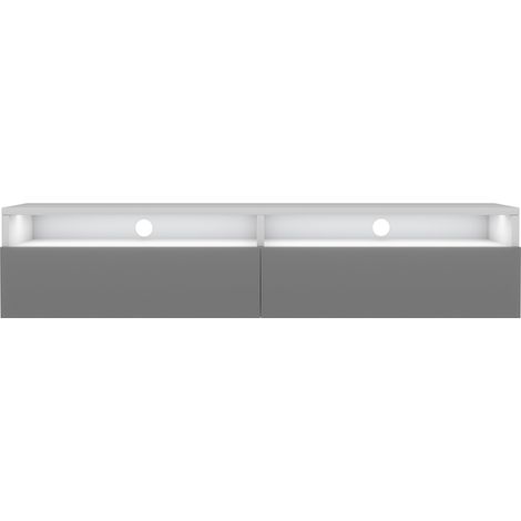 Selsey Rednaw - Mueble TV con dos cajones - Blanco Mate / Gris Brillo - con iluminación LED - 140 cm (1/5)