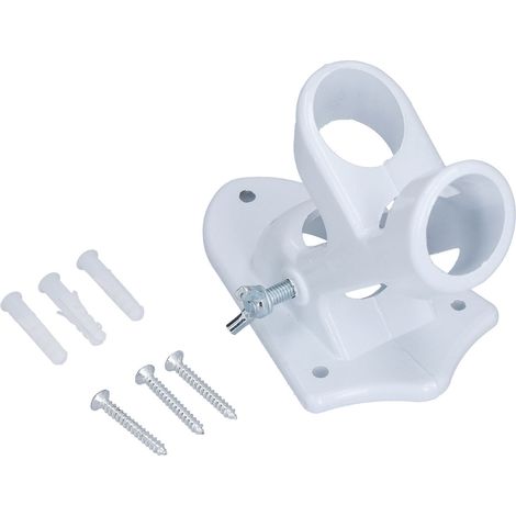Support mural double pour mât de drapeau, support de fixation métal blanc, 2 positions, orientable (1/5)