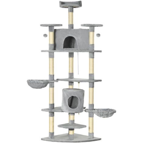 Arbre à chat XXL avec 6 plateformes, 2 niches, 200 cm de haut, gris (1/5)
