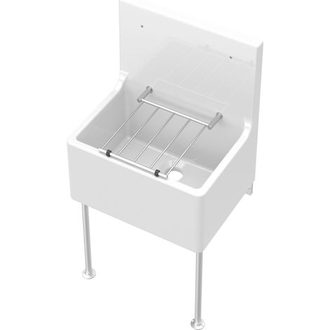 Nuie Cleaner Fireclay Kitchen Sink with Leg and Bracket 515mm L x 393mm W - White (1/2)