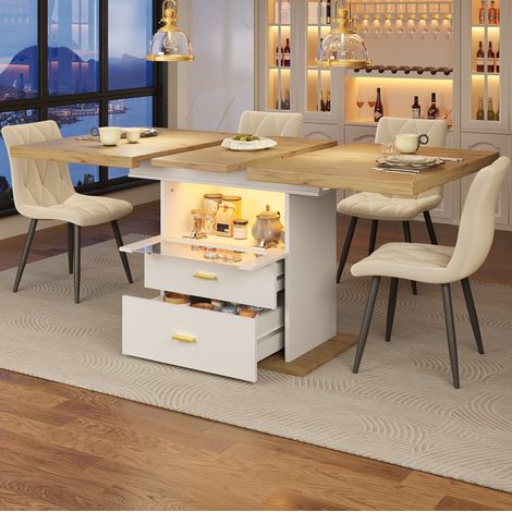 Tavolo allungabile 110-140x80x75 cm bianco in MDF con LED smart, spazio contenitore e stile moderno (1/5)
