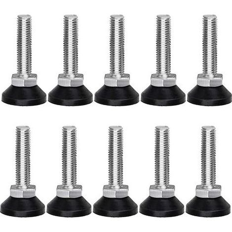 10 Pcs Pied de Nivellement pour Meubles, Vis Réglage Meuble Ajustable Mobilier Filetage M10 x 38 mm Vérin Outil Réglable Table Lit Placard, Noir, Argent (1/4)