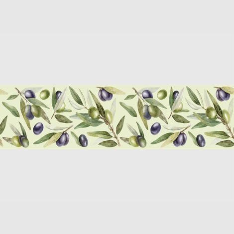 Frise auto-adhésive - Branche d'olivier sur fond vert mentol - 500x13,8 cm (1/5)